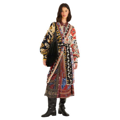 FARM Rio Flower Print Patchwork Knit Midi Cardigan